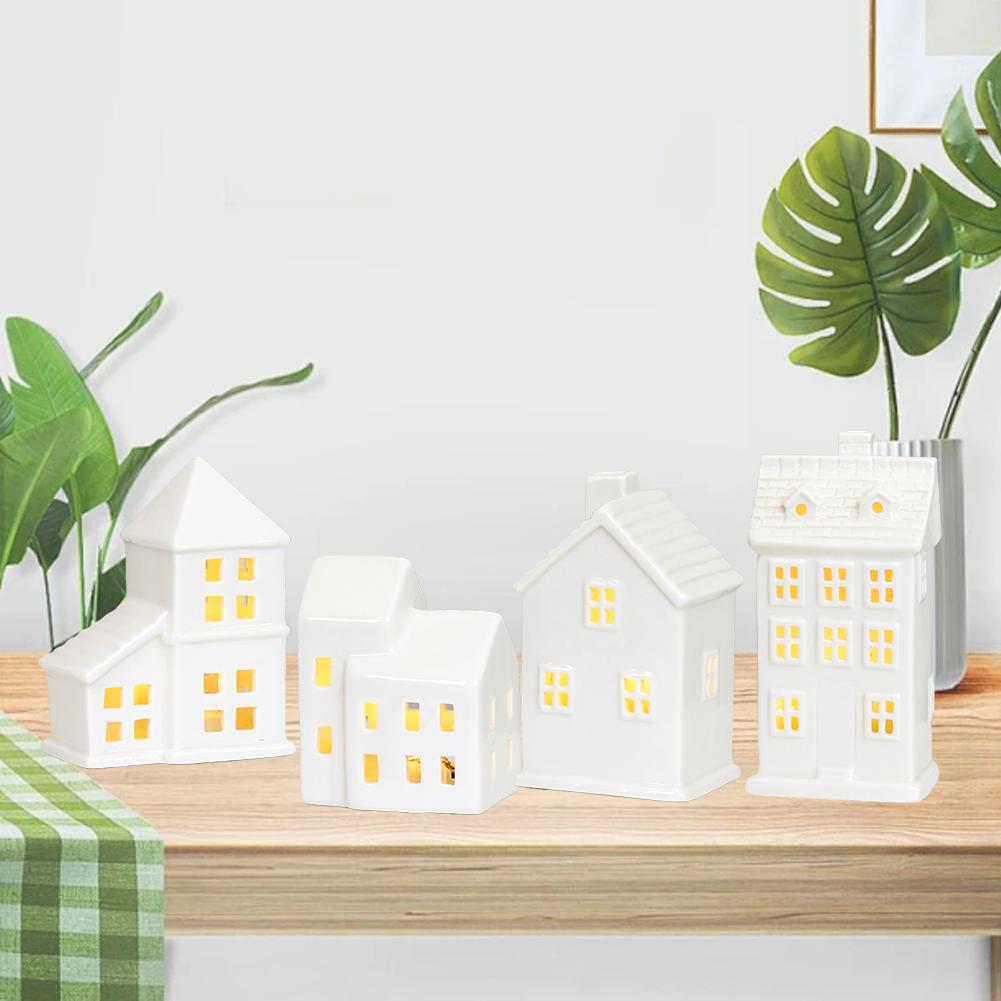 High-end Christmas Indoor Ornaments Village Lighted Ceramic Handmade Houses Xmas Holiday Farmhouse Rustic Decor For Home Table