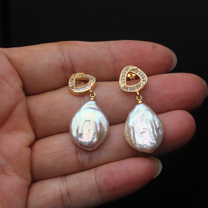 Real Natural Baroque Pearl Earrings For Women,925 Sterling Silver Freshwater Pearl Drop Earrings Wife Anniversary Gift White