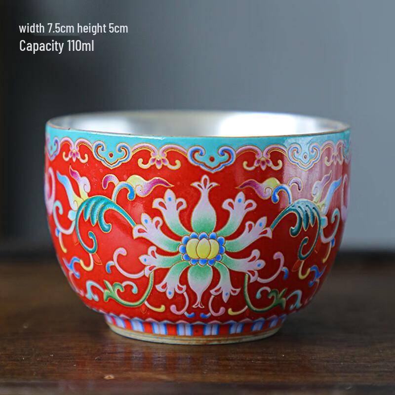 Chaxun Enamel Lotus Silver Plated Ceramic Tea Cup Gift Set
