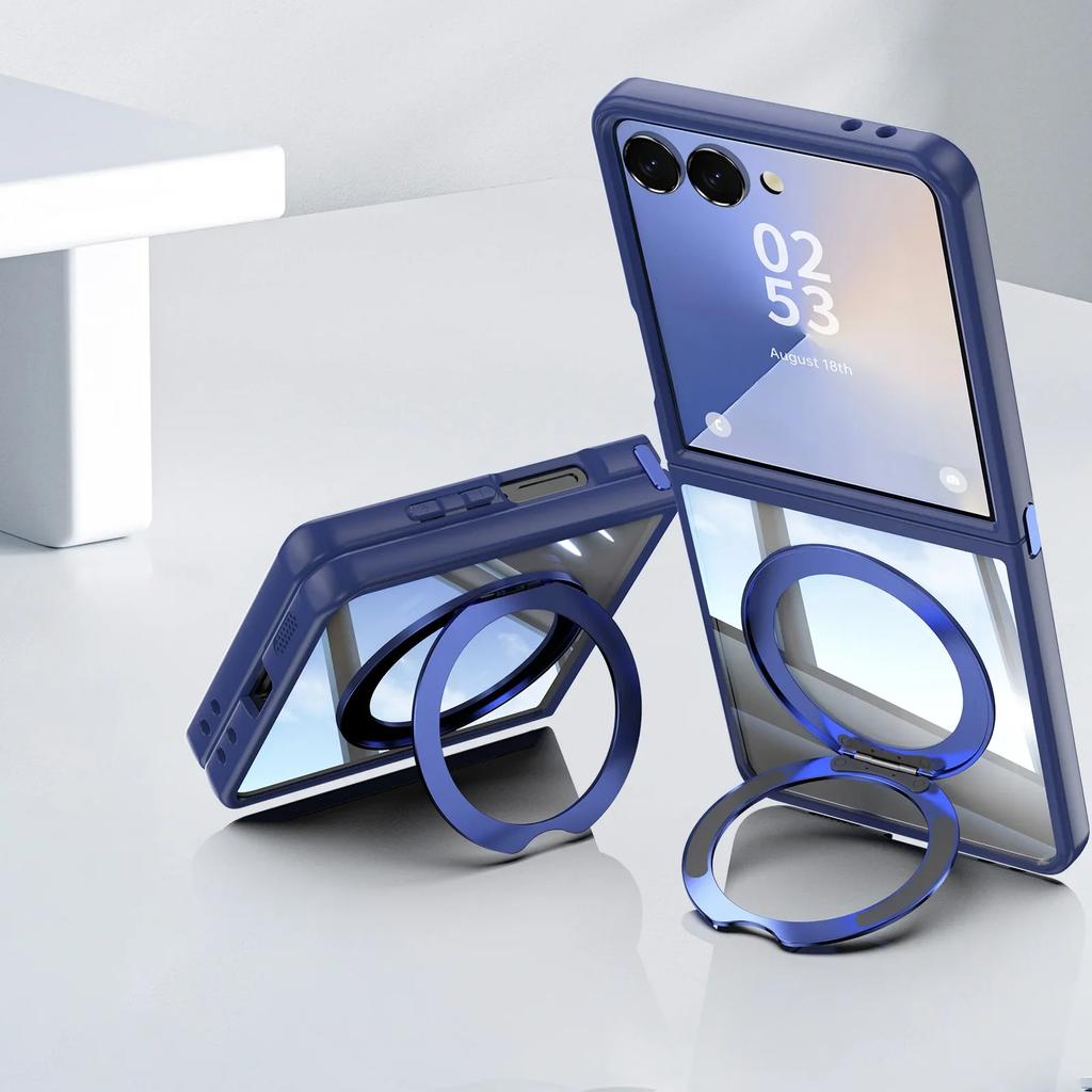 360 Magnetic Ring Holder Phone Case for Samsung Galaxy Z Flip 7 FE 6 5 Flip7 Flip6 Flip5 5G Clear TPU PC Cover with Kickstand