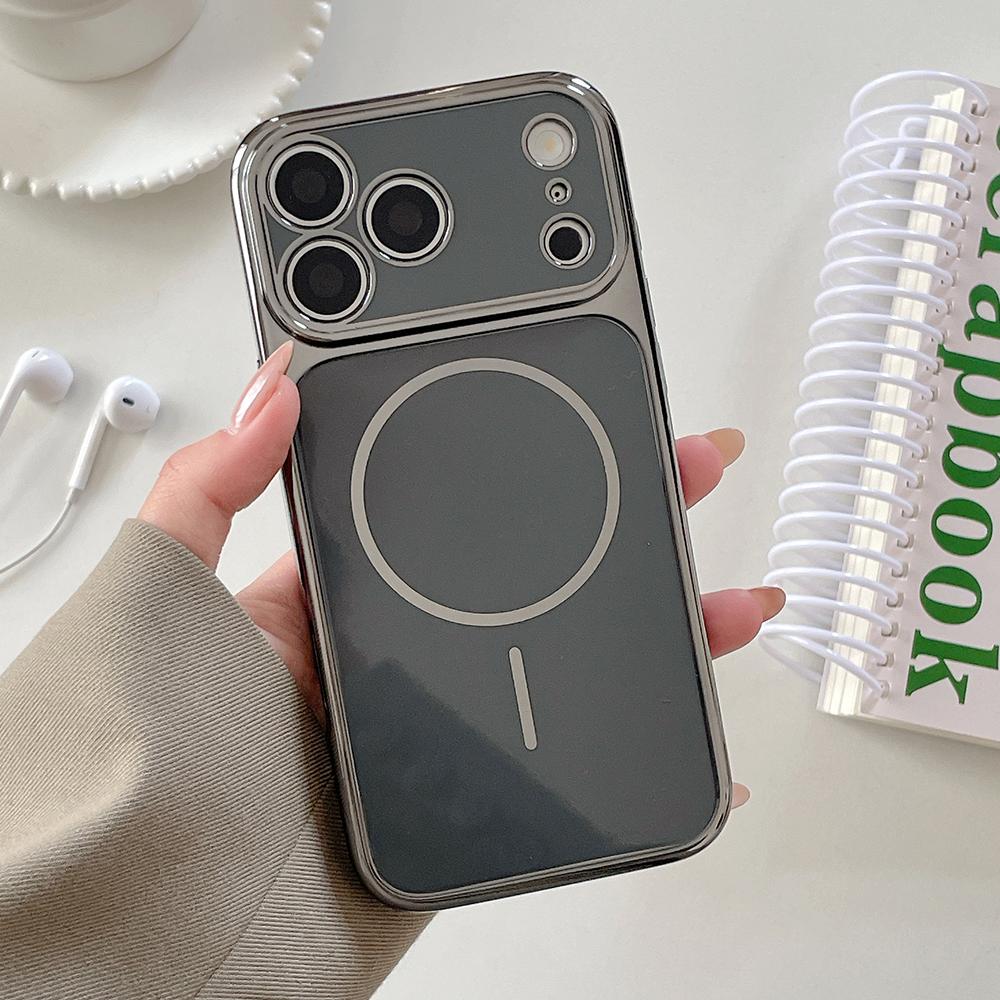 For Magsafe Plating Magnetic Phone Case For iPhone 17 16 15 14 13 Pro Max Solid Color Shockproof Glossy Hard Cover Funda
