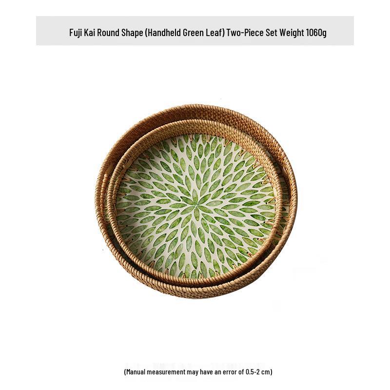 Handmade Rattan Round Light Luxury Tray for Picnic, Fruit, and Candy Storage in the Living Room or Restaurant.