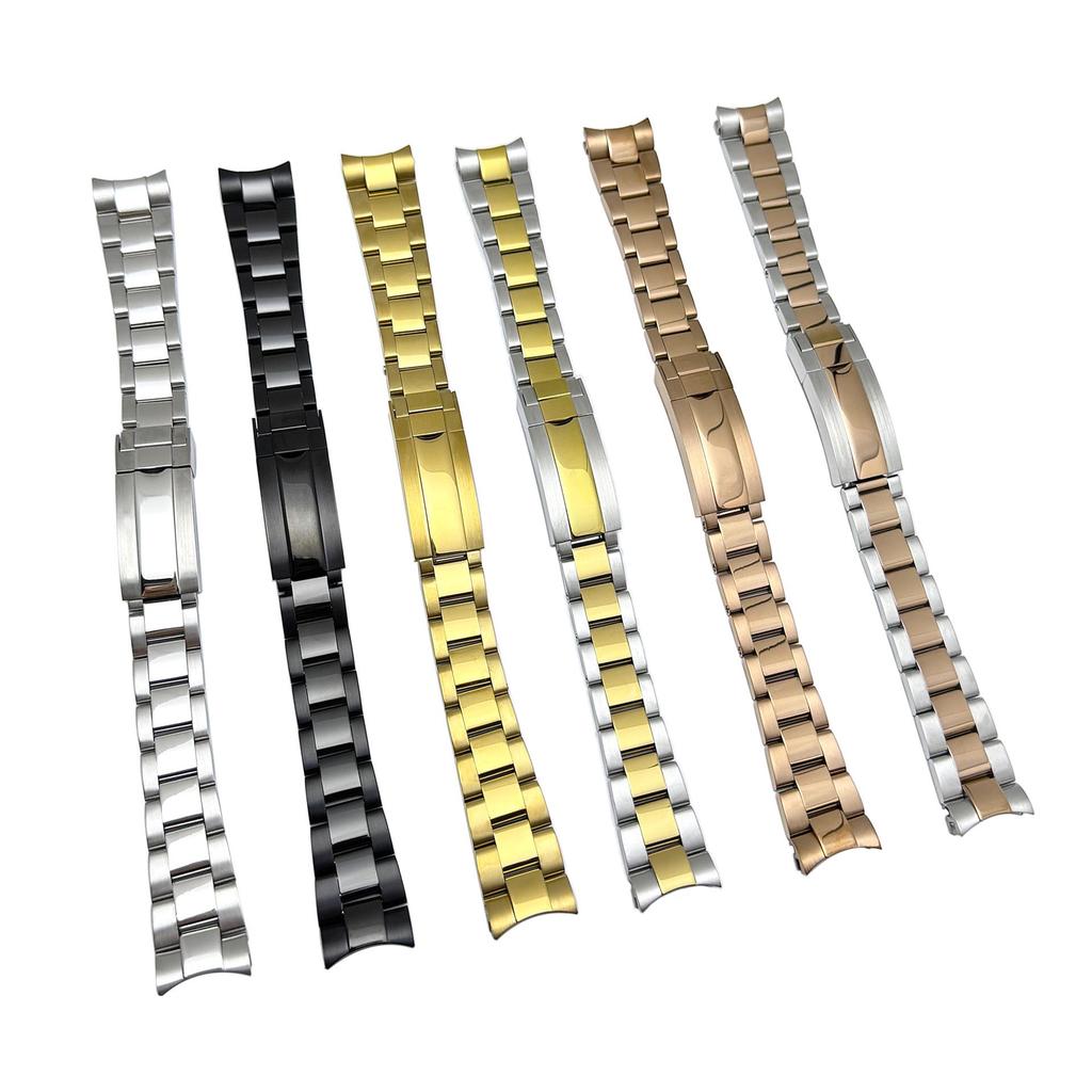 Roestvrij Staal Gebogen Eind Horlogeband, Past op Rolex Submariner Drie-Schakel Serie, 20mm, met Veiligheidssluiting.