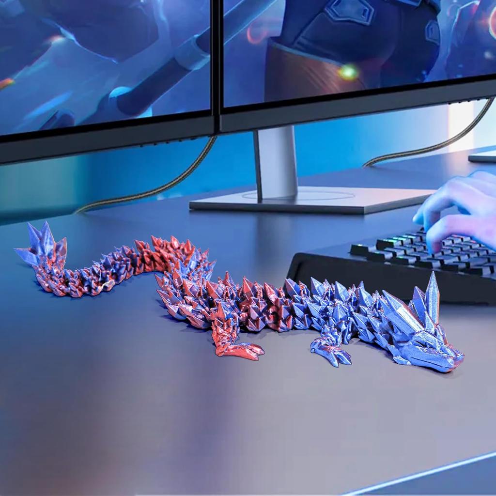 3D-Druck Kristall Drachen Ornament Handheld Aktivität Gelenk Drachen Spielzeug Bastelarbeiten Strahlende Farbe Kinderspielzeug zur Stressbewältigung