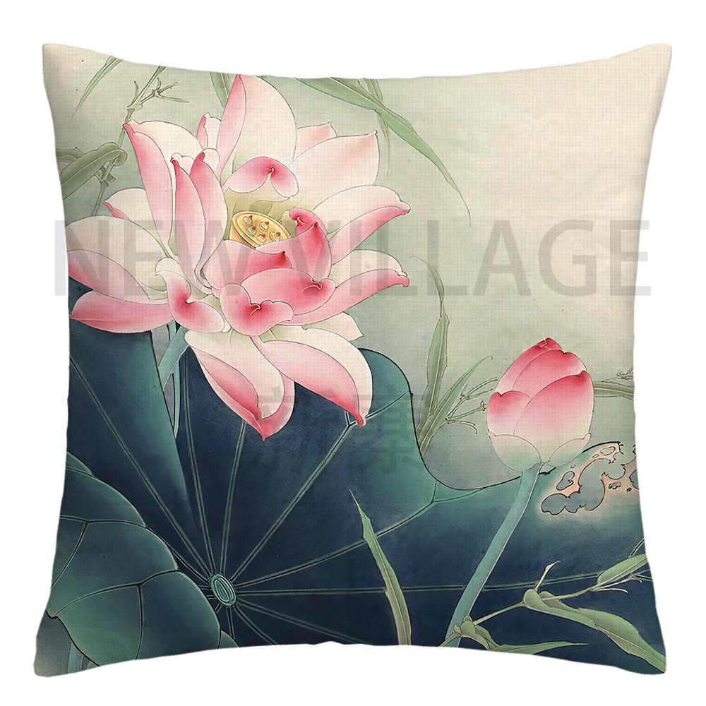 Lotus carp linen Doublesided Printed pillow cover Short plush Suitable living rooms bedrooms sofas throw cushion cover