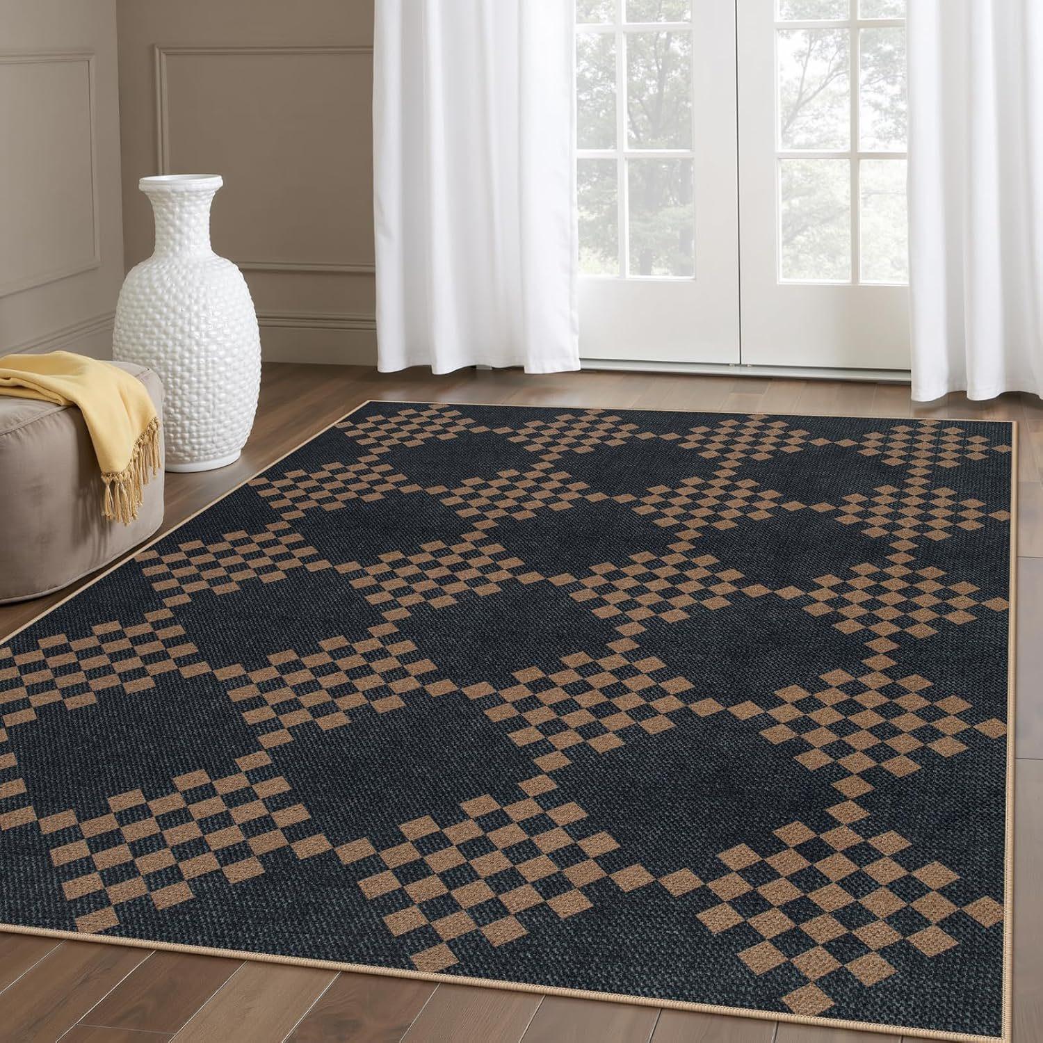 

American Checkered Carpet Geometric Retro Print Rug Modern Home Decor Anti-slip Mat for Bedroom Living Room Terrace 40X60CM