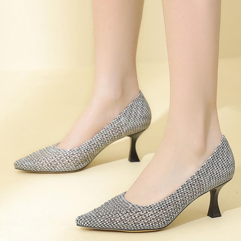 Fashion GKTINOO 2024 New Summer Fashion Pumps Cut-outs Women Crystal Casual Ladies Shoes Pointed Toe High Heels Tenis Feminino