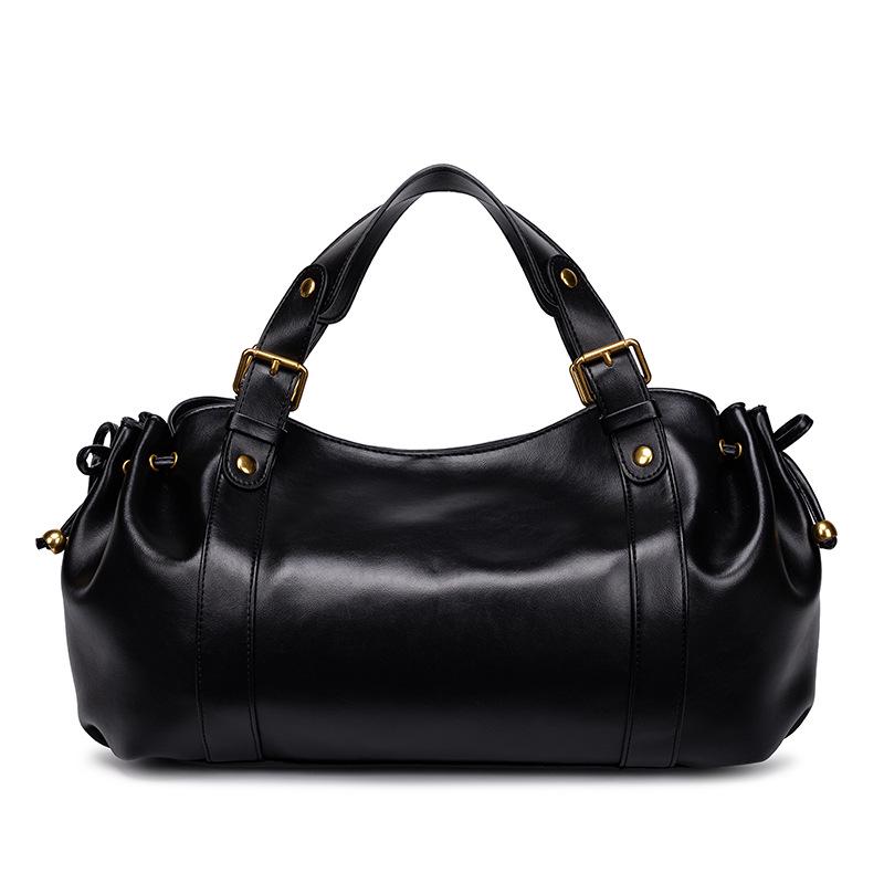 Autumn/Winter 2025 Women's Soft Leather Pleated Handbag - Large Capacity, Cross-Border Commuter Shoulder Bag