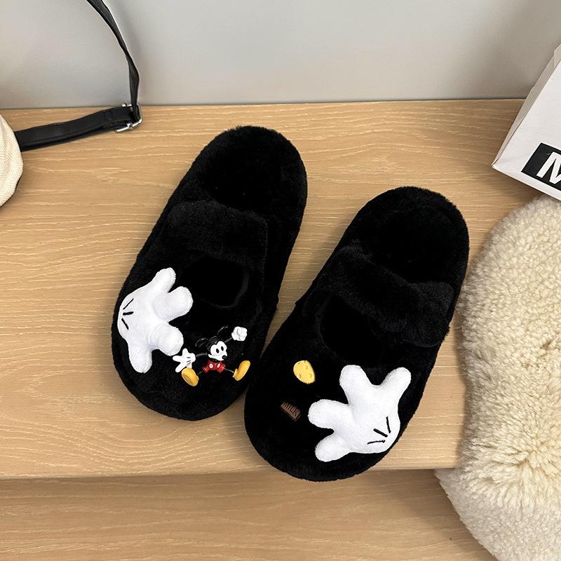 High-value Cartoon Mickey Thick-bottomed Cotton Slippers 2025 New Sweet and Cute Foreign-style Fluffy Slippers