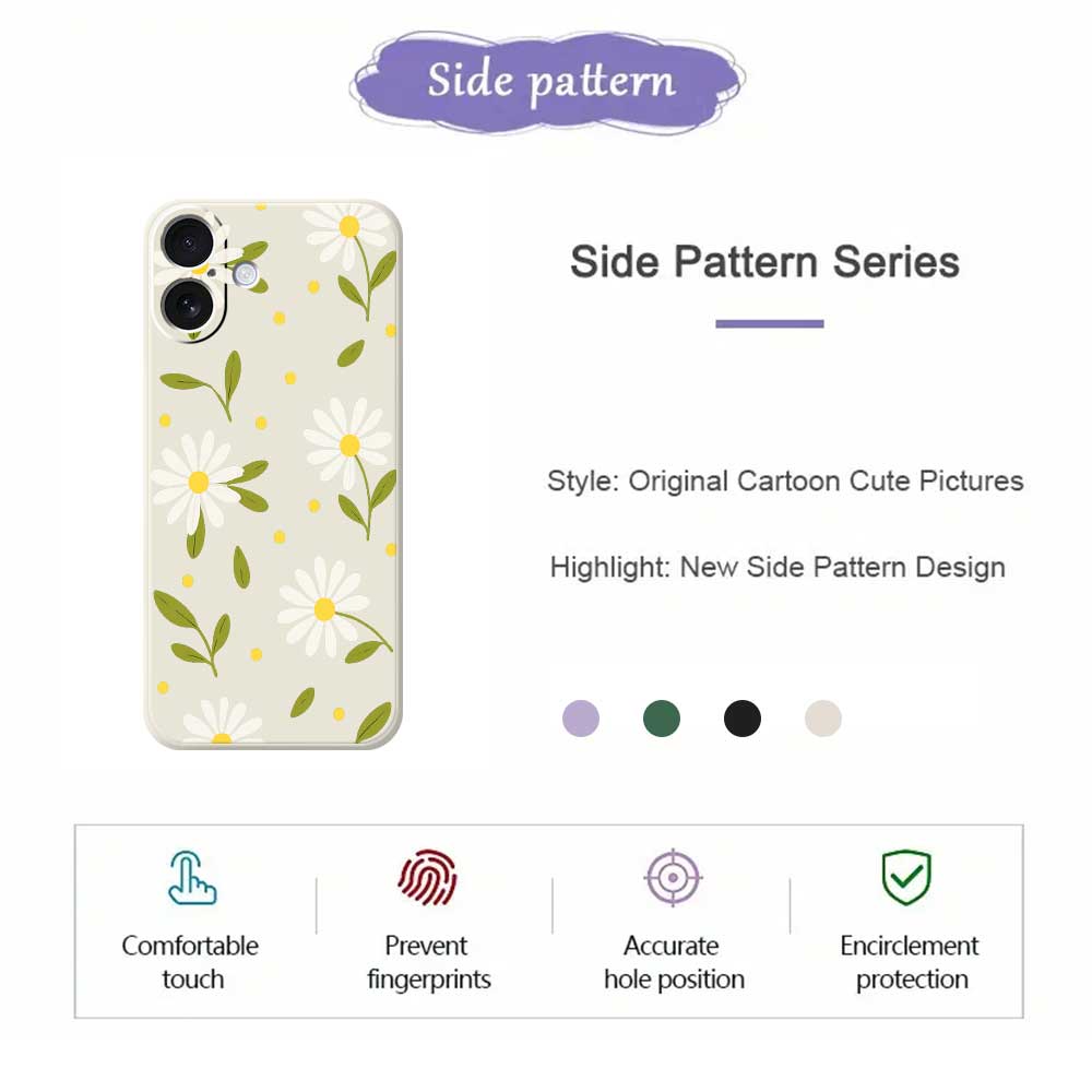 For iPhone 17 Case White Flowers Green Leaves Pattern Printing Straight Edge TPU Phone Back Cover