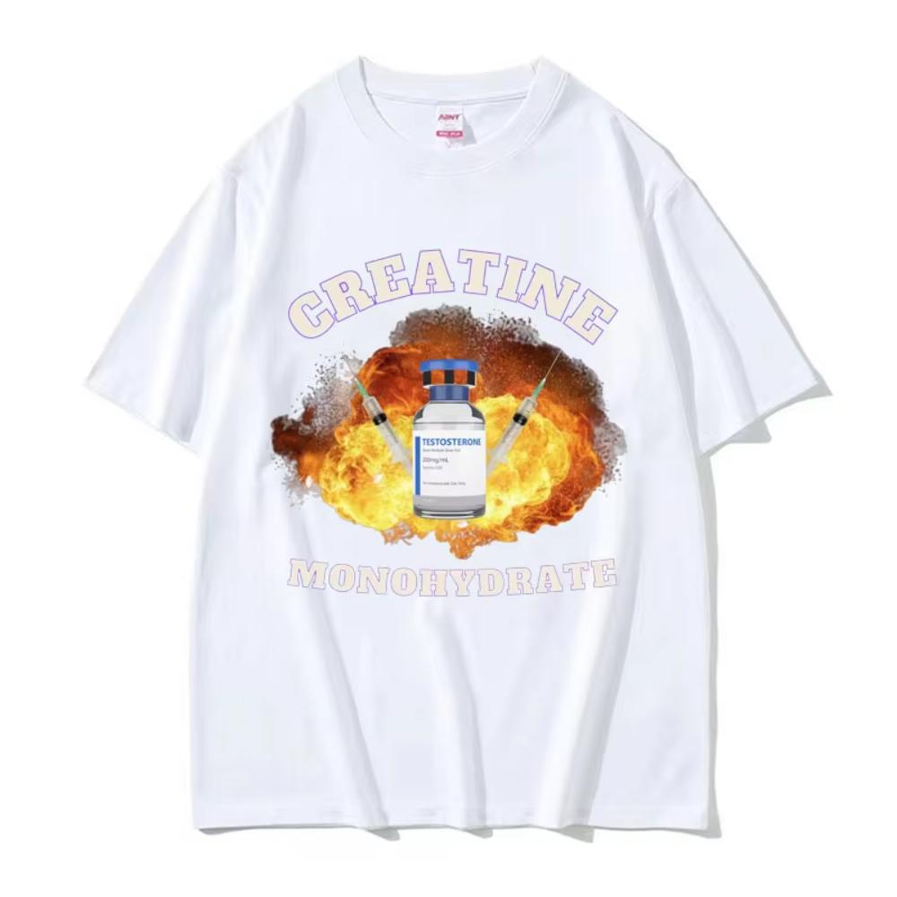 Vtipné tričko s memem na pumpu v posilovně, kreatin monohydrát, pánské, dámské, Harajuku, gotické oblečení, trička, pánská bavlněná trička s krátkým rukávem