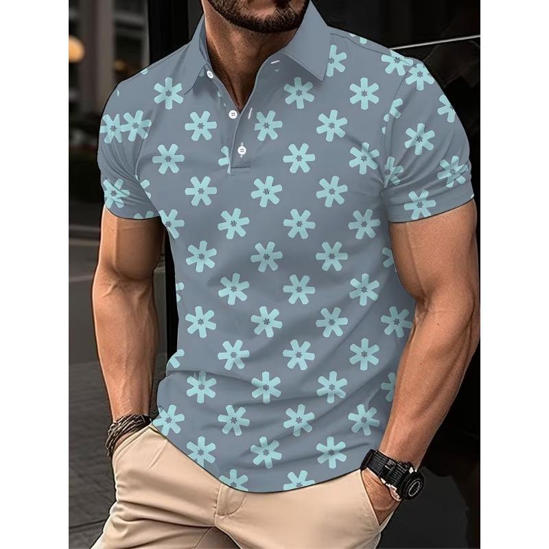 Men's Summer Short Sleeve Polo Shirts, Classic Striped Sporty Top, Fashionable Lapel Button-Up Men's Polo Shirts