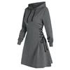 Women Autumn Sweatshirt Dresses Side Lace-Up Waist in Long Sleeve Solid Color Hooded Pullover Tops Casual Long Loose Hoodies
