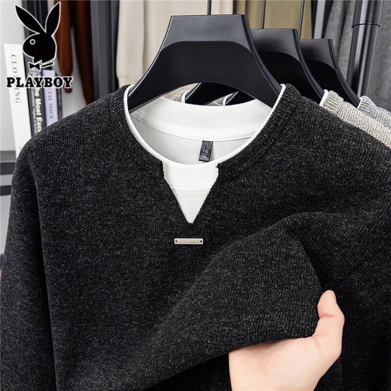 PLAYBOY Men's Mock Layered Knit Pullover Sweatshirt