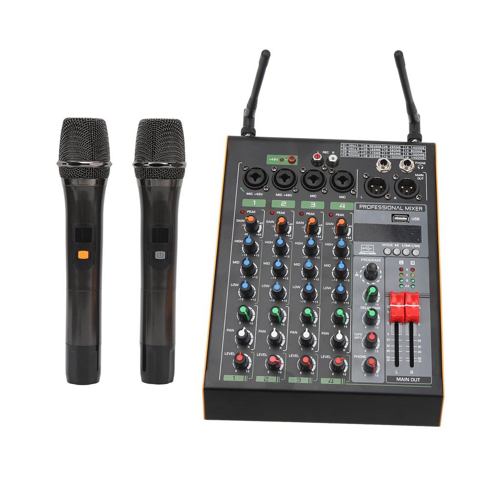 SM4 4 Channel Mixer 4 Channel Mixing Console with Dual Wireless Microphones 100‑240V US Plug