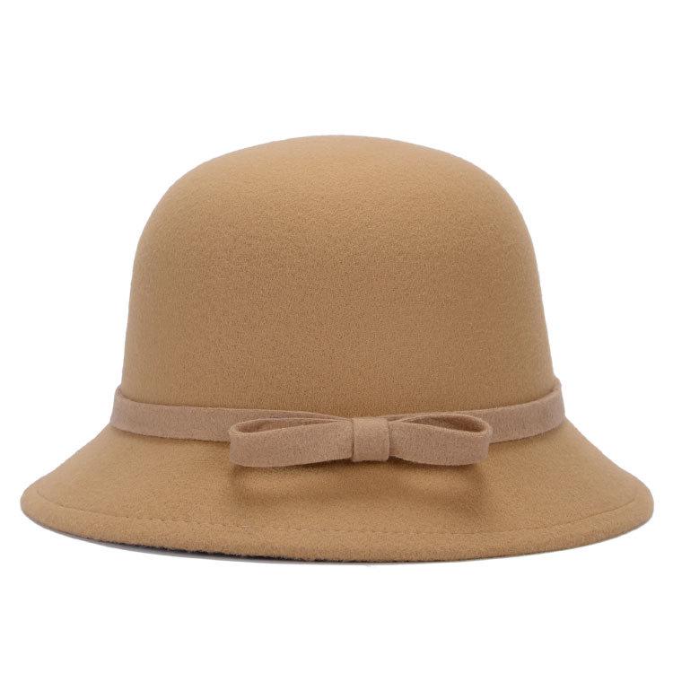 Korean Elegance: Women's Autumn/Winter Warm Felt Fedora with Striped Bow