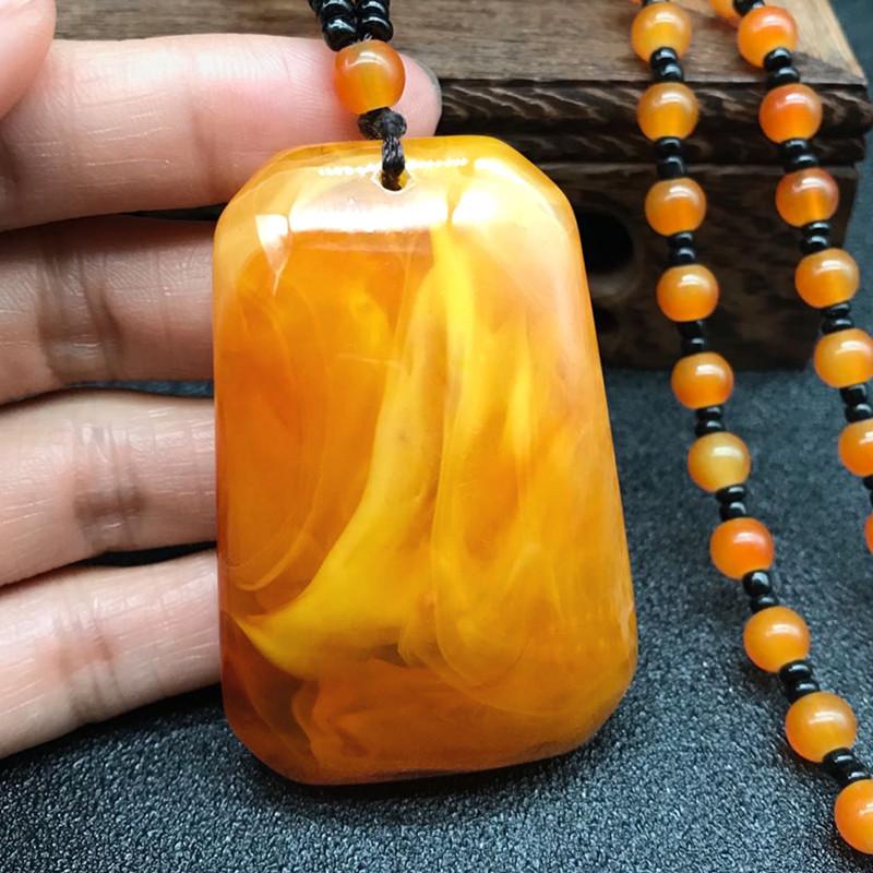 Oude Bijenwas Lange Ketting Modieuze Kippenvet Gele Barnsteen Bijenwas Hanger Waterdruppel Ketting