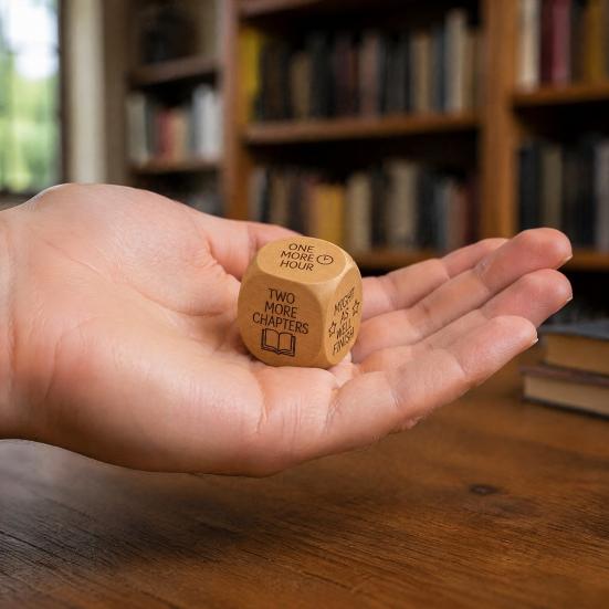 Solid Wood Book Dice Wooden Reading Decision Dice, 6-Sided Engraved Quotes Prompt, Natural Interactive Charm, Fun Companion Lover Habit Gif Tool