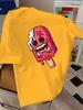 Streetwear Unisexs White Crew Neck T Shirt Creepy Melting Red Popsicle Cartoon Graphic Soft Cotton Short Sleeve Summer Daily Tops