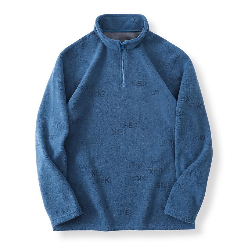 Autumn and Winter Men's Wear New Stand Collar Half Zip Sweater Young and Middle-Aged Velvet Thickened Bottoming Shirt