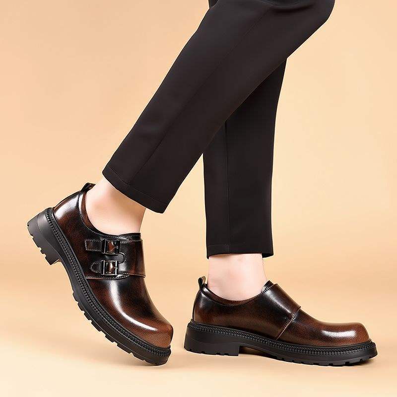 Men's business dress one-pedal office leather shoes breathable thick soles heightening big head leather shoes tooling Munch shoes men