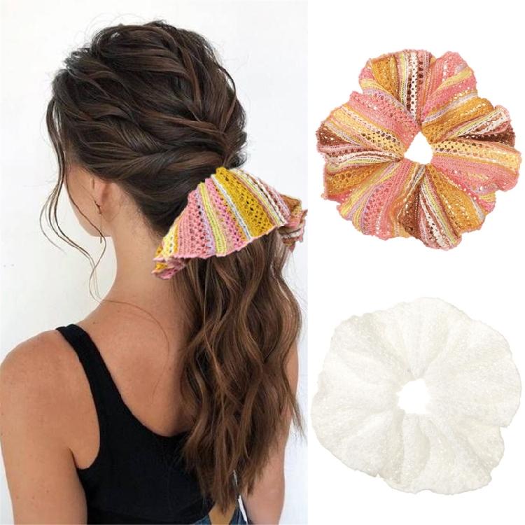 Französisch Weiß Texturiertes Scrunchie Haargummi Dehnbarer Stoff Sanftes Haaraccessoire Für Büro Party Alltag