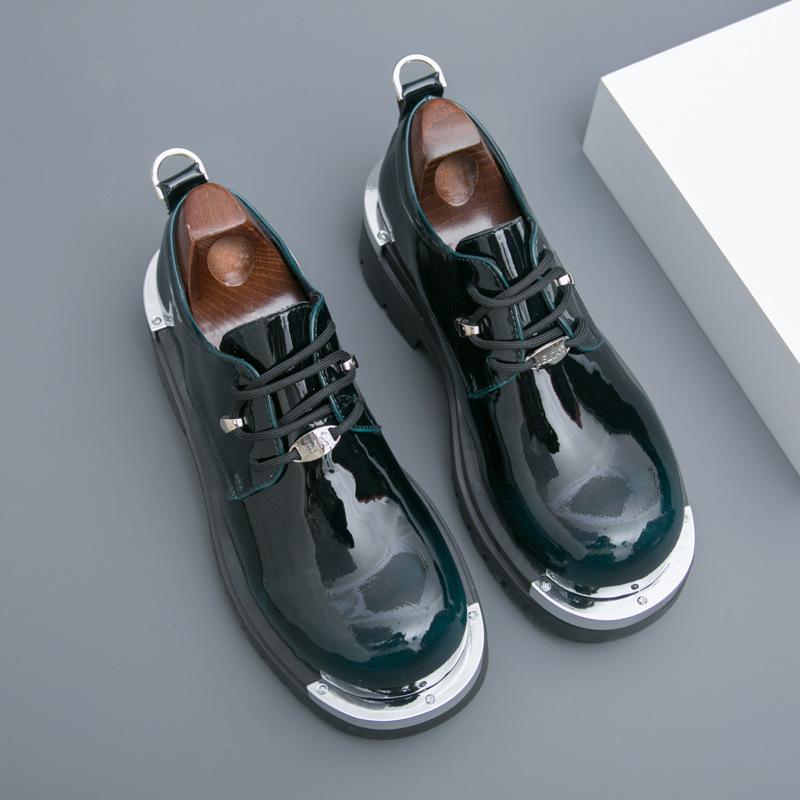 

Men s shoes Brocklein blue leather shoes British Martin leather shoes Korean version round head bar male model height-increasing shoes 46