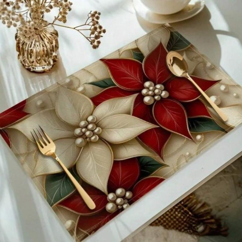 Christmas Tree and Floral Placemats, Farmhouse Winter Christmas | Xmas Holiday Home Kitchen Table Decorations | Home & Party Use