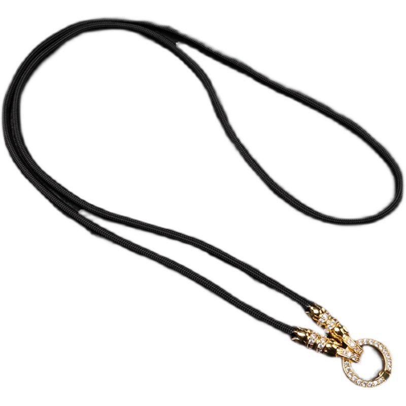 Tajlandzki amulet Klamra Lotosu Mikro-oprawa Łańcuszek z cyrkoniami: Złoto i Srebro, Regulowany Woskowany Skórzany Wielozawieszkowy.