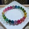 Natural Brazilian Tourmaline Rainbow Bracelet - Single Strand Hand Chain Gift for Couples
