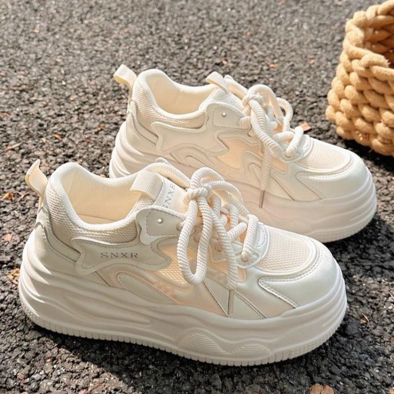 High-value summer new mesh breathable little white shoes women's milk fufu with skirt thick-soled heightening board shoes women