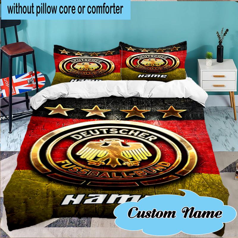 Custom Name German Football Crest Emblem Bedding Set 3pcs, Bedding Set Including 1pc Duvet Cover And 2pcs Pillowcases for Bedroom, Dormitory Gift