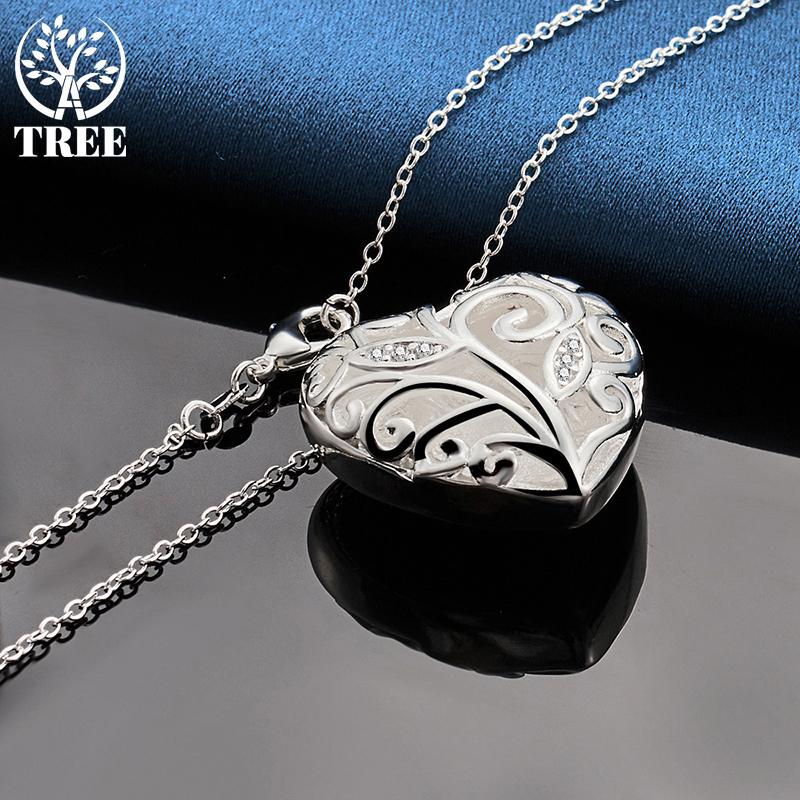 925 Sterling Silver 18 Inch Stereoscopic Heart AAA Zircon Pendant Necklace Jewelry