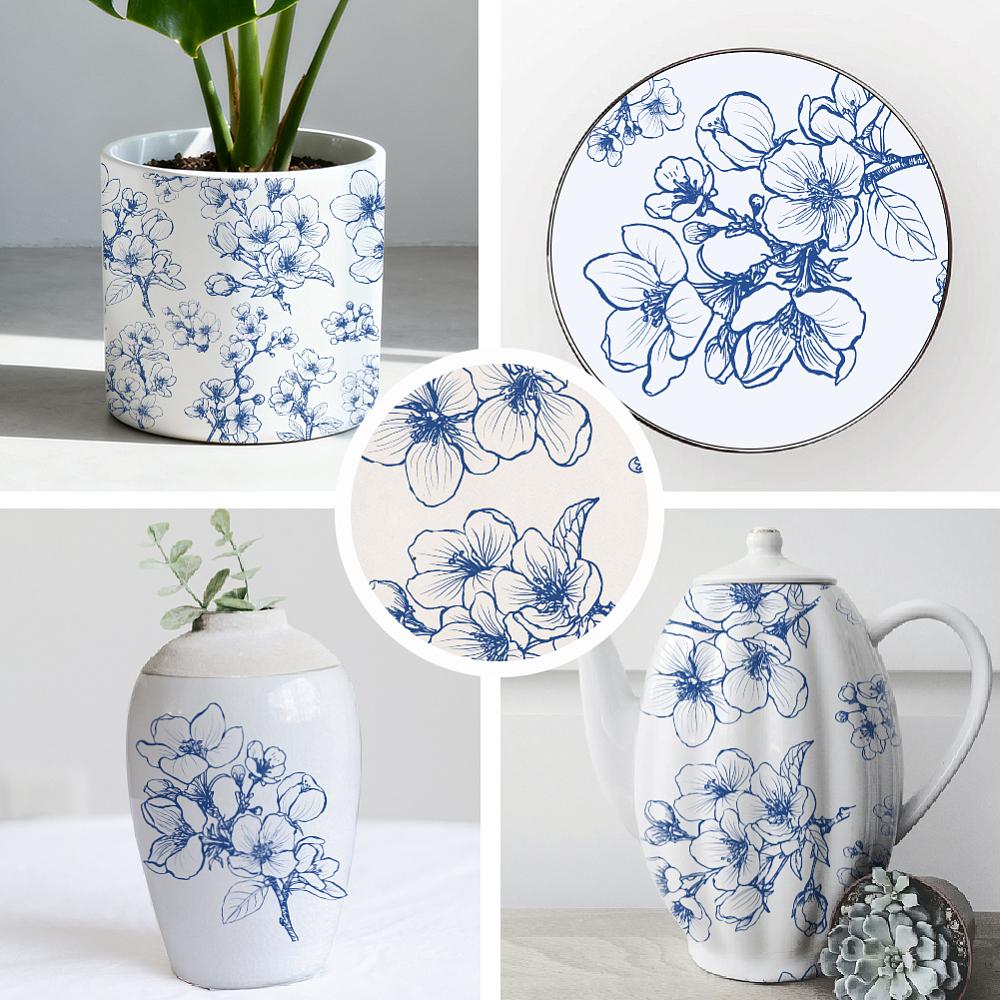 Paper Ceramic Decals Pottery Ceramics Clay Transfer Paper Underglaze Flower Paper March Cherry Blossom 520x370mm Pattern: 480x330mm