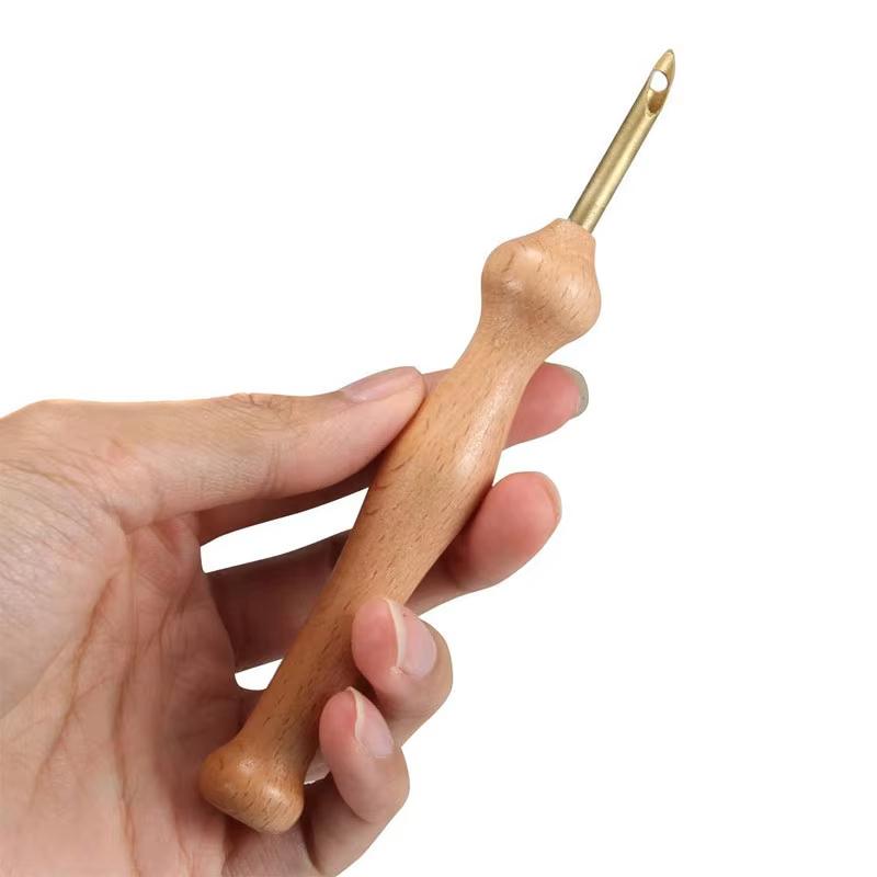 1Set 5mm Knitting Embroidery Pen Wooden Handle Weaving Multi Purpose Punch Needle Threader Set DIY Tool Sewing Accessories