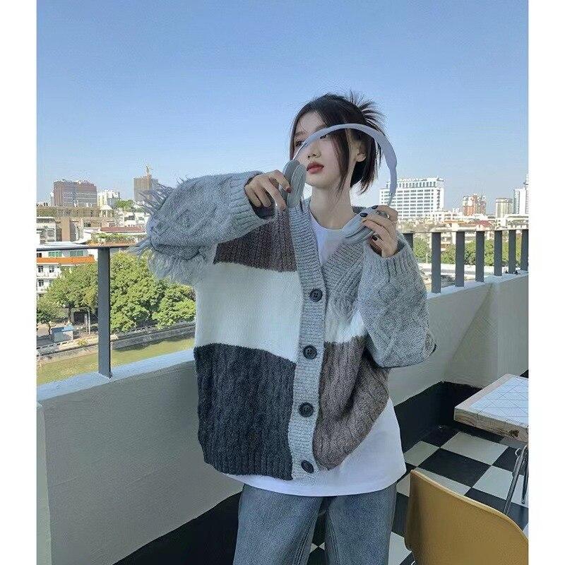 Vintage Tassel V-neck Cardigan Jacket Women Autumn And Winter Knitted Sweater Korean Lazy Style Sweet Chic Sweaters Tops 28970