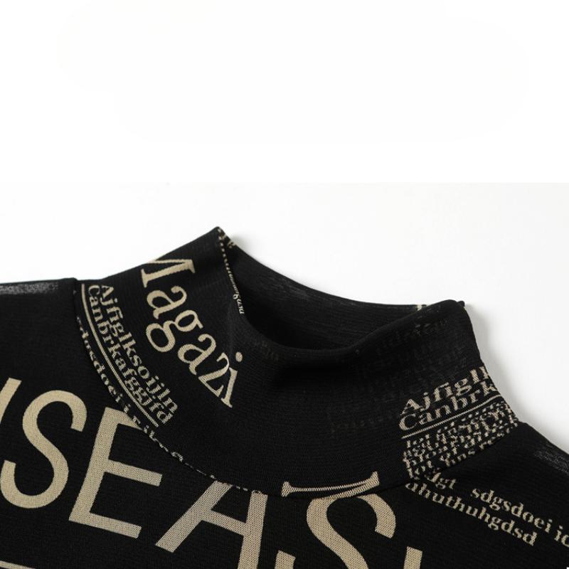 Imprimă din plasă coreeană de primăvară și toamnă Cămașă cu fund din plasă în stil străin Topuri Femeie Sută în interiorul cămașă mică de calitate superioară Slabă