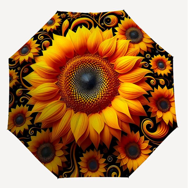 1PC Sunflower Pattern Automatic Open/Close Umbrella with Windproof, 8-Rib Sturdy Canopy, Durable Ribs, Fashionable Design, Outdoor Accessory, Fun Prin