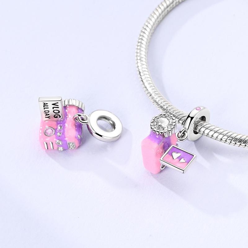 Original Charms Copper White Zircon Pink Dv Camera Pendants Fit Charm Plata Bracelets For Women Women Jewelry Making Diy