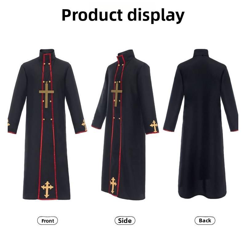 Mittelalterliches Priestergewand Halloween-Kostüm Mit Kreuzdruck Für Cosplay-Fans