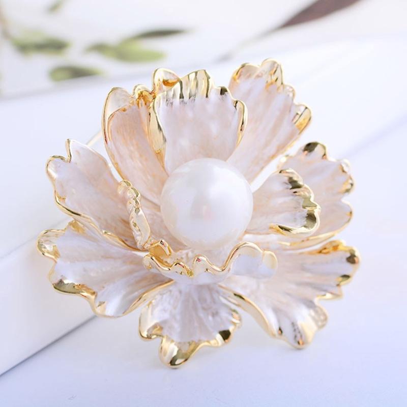 Peony Corsage Pin Brooch for Women Adorned with Rhinestones and Imitation Pearls Perfect for Wedding Party Office