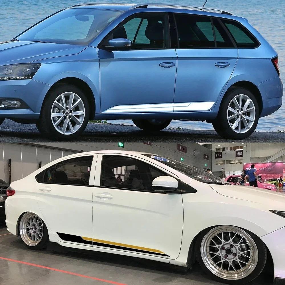 2PCS Car Long Striped Door Side Skirts Stickers Car Vinyl Decals Car Body Decoration Stickers Accessories For Skoda Fabia MK3