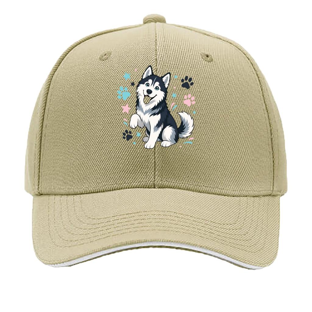 Playful Husky Smiling Pet Illustrati Hip Hop hat Fashion Outdoor Sports Sandwich Baseball Cap