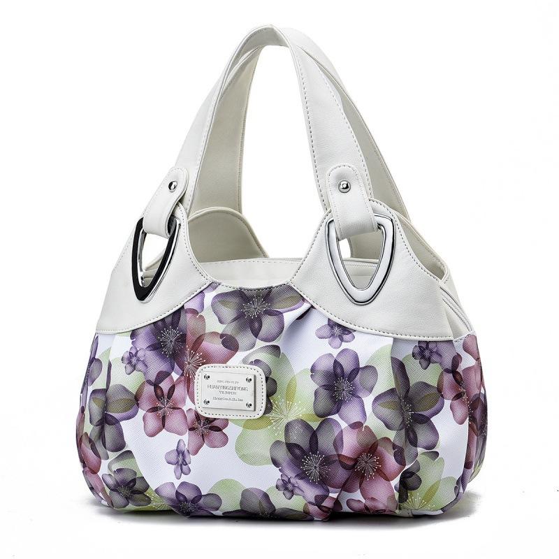 Flower Pu Leather Women Handbag Big Women's Shoulder Bags Famous Brand Design Lady Tote Handbag Colour Printing Crossbody