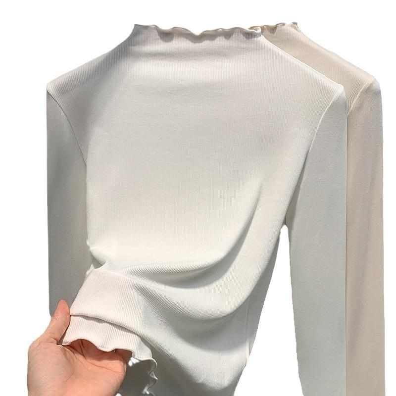 Women's Modal High Neck Long Sleeve Shirt - Elastic Slim Fit, Trendy Thin Style for Spring, Autumn, and Winter.