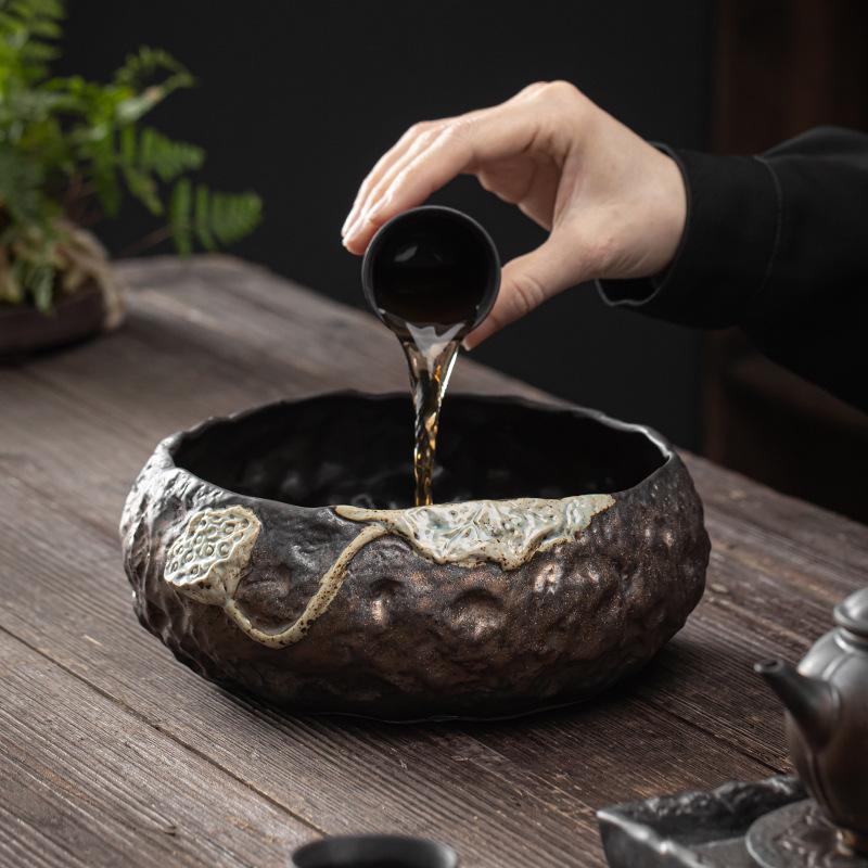 

Japanese Style Gilded Iron Glaze Lotus Pod Tea Bowl Large Home Use Water Container Tea Waste Jar Wash Cup Ceramic Sink Basin
