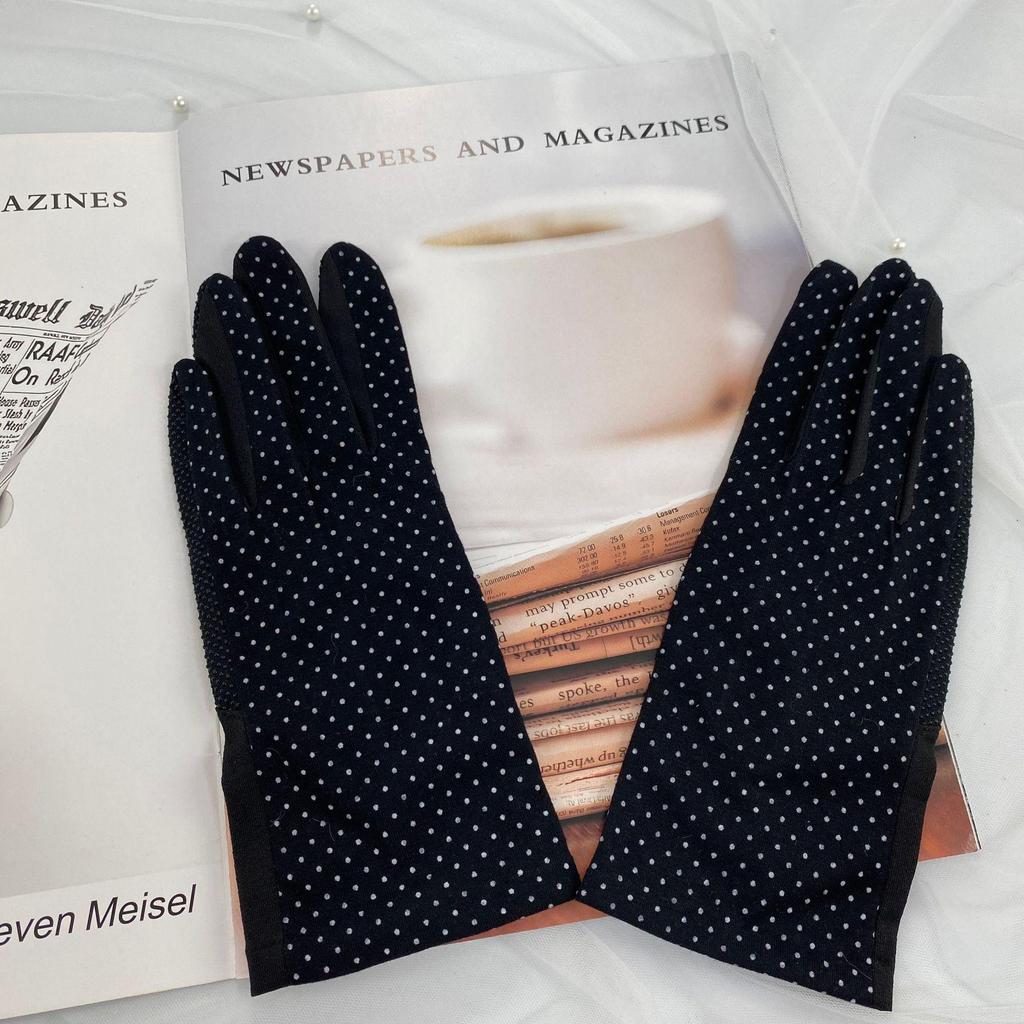 Women's Summer UV Protection Polka Dot Touchscreen Gloves - Non-Slip, All-Cotton for Driving and Cycling