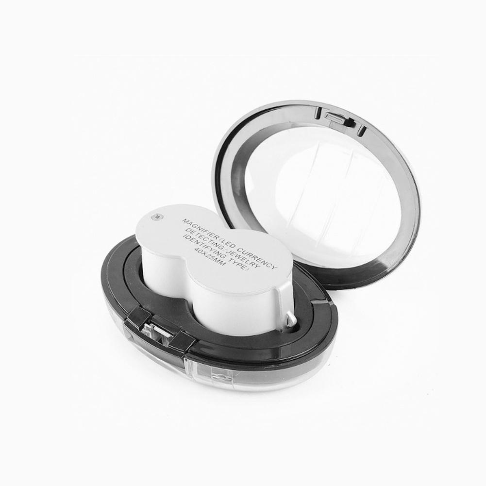 Foldable 40x LED Magnifier with 40x25mm Acrylic Lens for Jewelry Metal Currency Inspection Aluminum ABS Design
