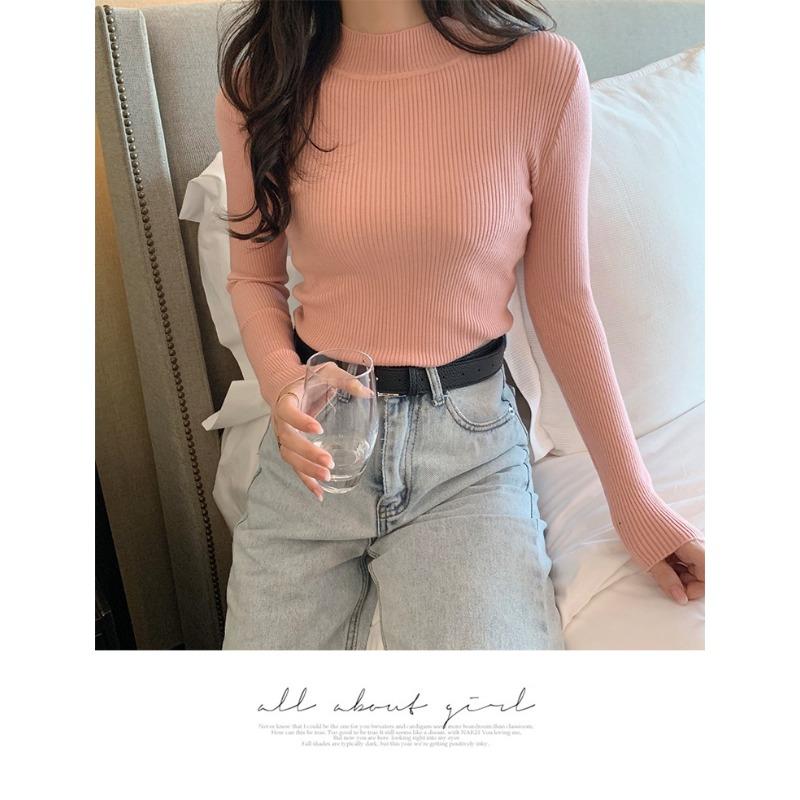 Latest Fall and Winter Half Turtleneck Sweater for Women, Sweet Long-sleeved Sweater for Inner Wear and Outer Wear