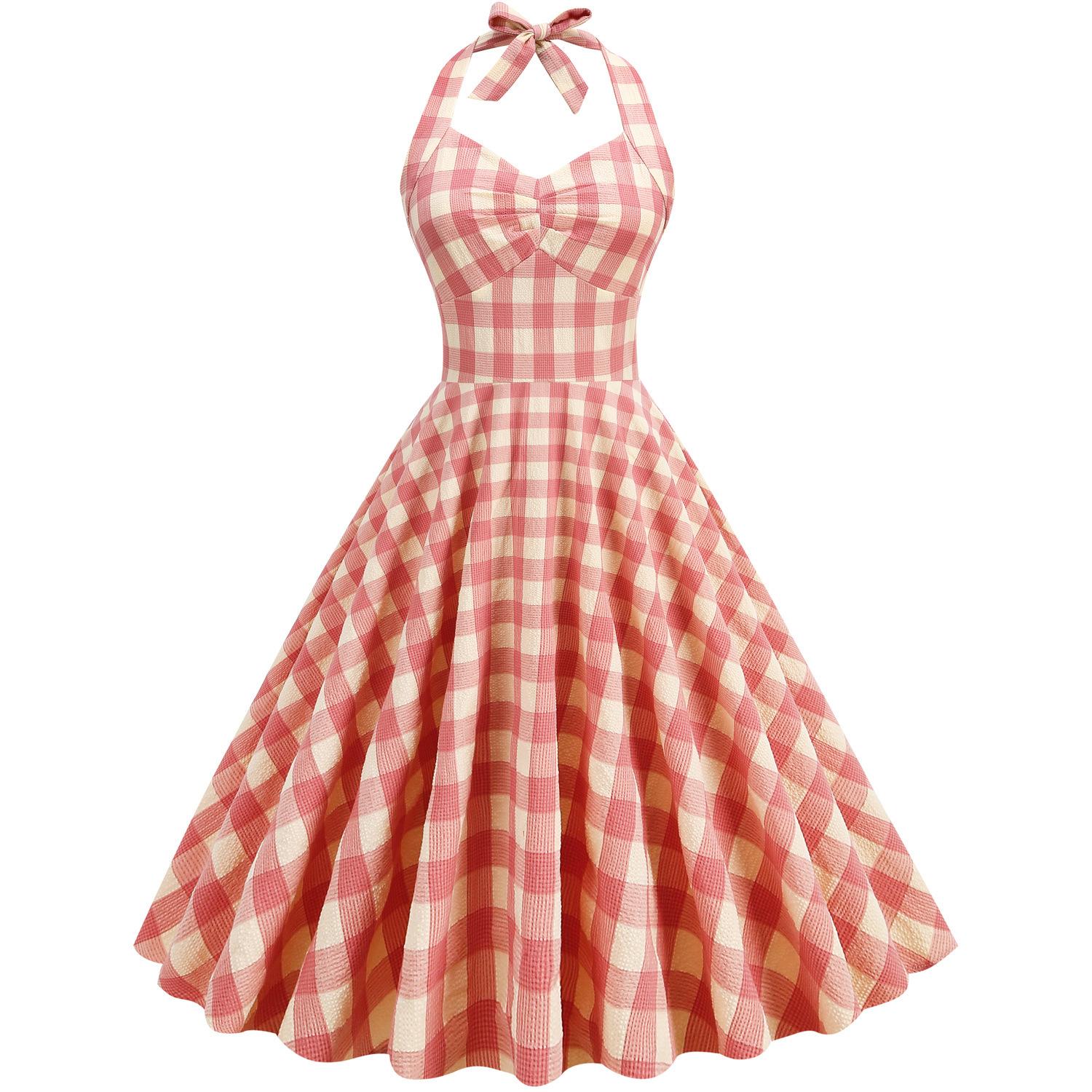 

Vintage-style British-inspired V-neck, figure-flattering, tie-neck, flared midi dress S